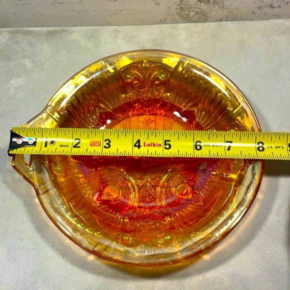 Carnival Glass Iridescent Marigold Divided Relish Dish with Handle Indiana Glass - Picture 7 of 9